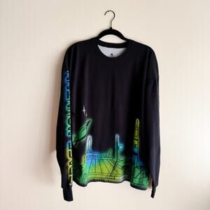 Disney Black Blue + Green Glowing Space Mountain Long Sleeve Tee - Large